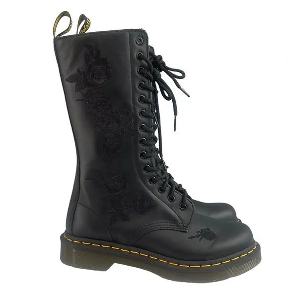 Dr MARTEN 1914 VONDA MON LEATHER BLACK BOOT FLOWER EMBROIDERY DETAILING SIZE UK4 - Picture 3 of 16
